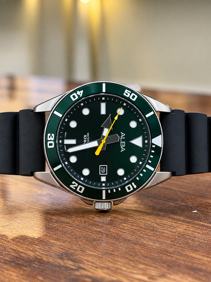 Original Alba Watch For Men Active AG8K23X1 With Green Dial Rubber Belt with Black (Like New)