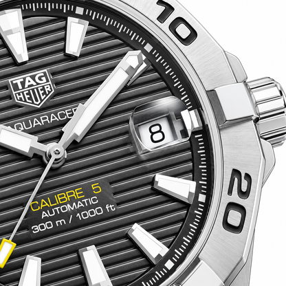 Tag Heuer Aquaracer Calibre 5 Silver Stainless Steel Grey Dial Automatic Watch for Gents - WBD2113.BA0928