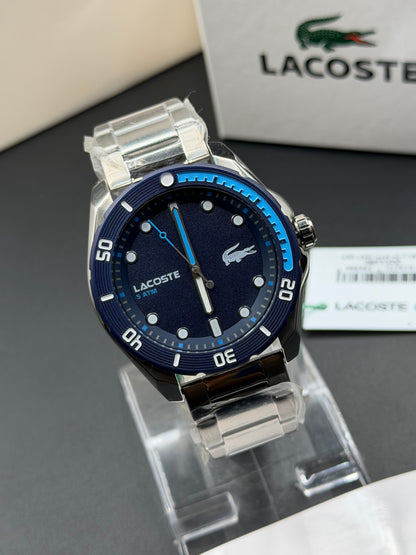 Lacoste Finn Mens Silver Stainless Steel Quartz Dark Blue Dial Silver Stainless Steel Bracelet Watch