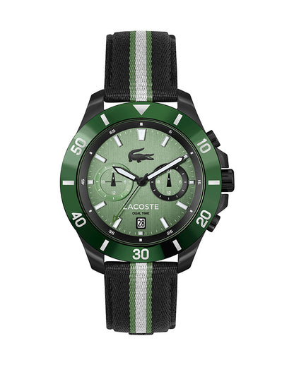 Lacoste 2011341 Toronga Mens Black Stainless Steel Quartz Green Dial Black Cloth Band Watch