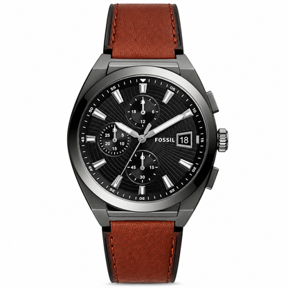 Fossil Everett Brown Leather Strap Grey Dial Chronograph Quartz Watch for Gents - FS5799