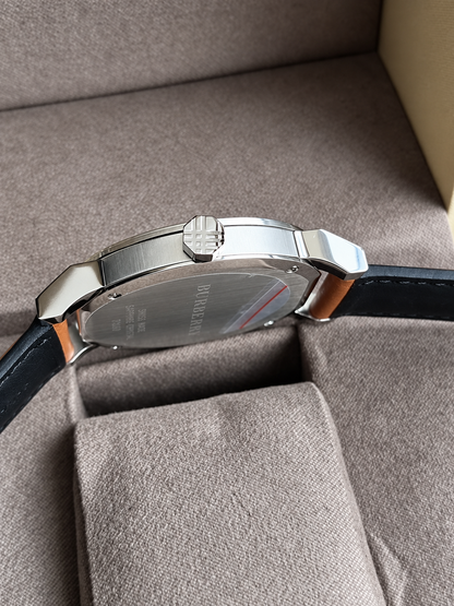 Burberry Brown Leather Strap Black Dial Quartz Watch for Gents - BU9905
