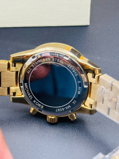 Michael Kors Ritz Gold Stainless Steel Gold Dial Chronograph Quartz Watch for Ladies - MK6597