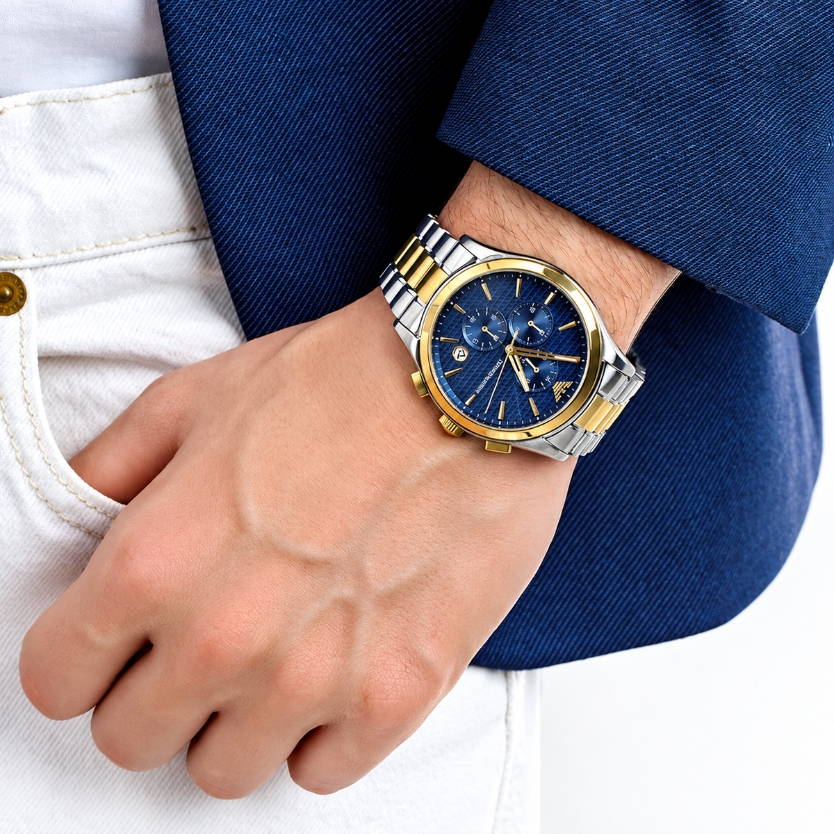 Emporio Armani Paolo Two-tone Stainless Steel Blue Dial Chronograph Quartz Watch for Gents - AR11579