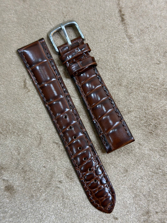 Alligator Grain Geninue Leather Straps 18mm Lot Import Brown