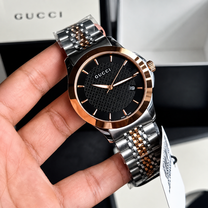 Gucci Men’s Swiss Made Quartz Stainless Steel Black Dial 38mm Watch YA126410