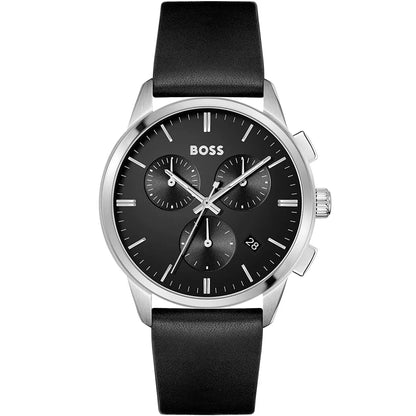 Hugo Boss Watch For Men Dapper 1513925 Chronograph With Black dial Leather belt with Black color
