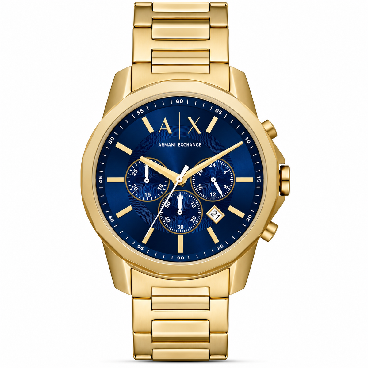 Armani Exchange Banks Gold Stainless Steel Blue Dial Chronograph Quartz Watch for Gents - Ax-7151