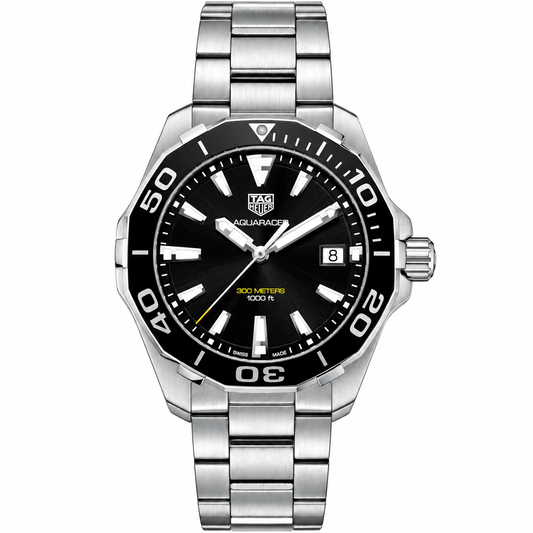 Tag Heuer Aquaracer Silver Stainless Steel Black Dial Quartz Watch for Gents - WAY101ABA0746