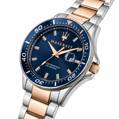 Maserati Sfida Two-Tone Stainless Steel Blue Dial Quartz Watch for Gents - R8853140003 (PRE-OWNED)