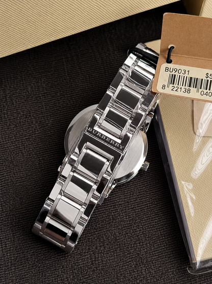 BURBERRY Blue Check Stamped Dial Stainless Steel Men's Watch BU9031 38mm Unisex