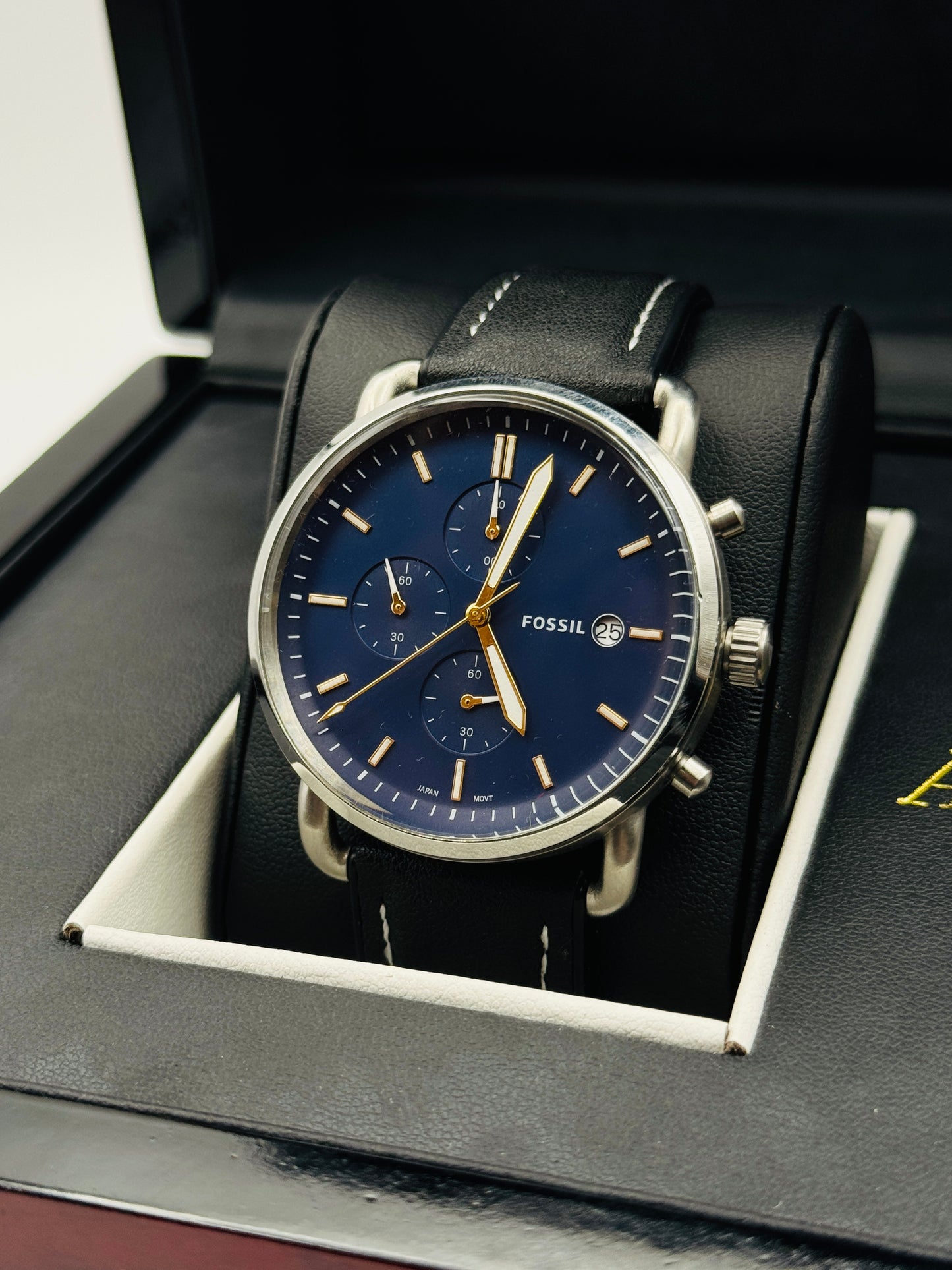 Fossil Commuter Brown Leather Strap Blue Dial Chronograph Quartz Watch for Gents - FS5401