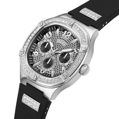 Guess Men’s Quartz Black Silicone Strap Silver Dial 46mm Watch GW0641G1