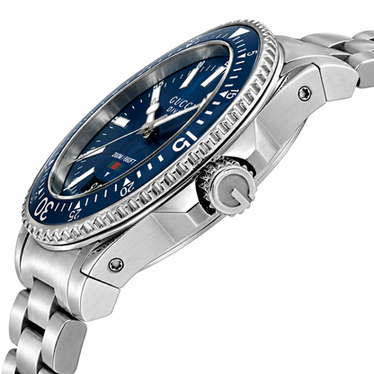 Gucci Dive Silver Stainless Steel Navy Blue Dial Quartz Watch for Gents - GUCCI YA 136311