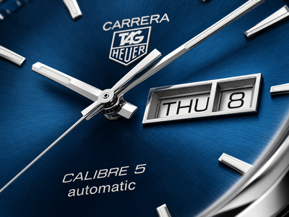 Tag Heuer Carrera Calibre 5 Blue Leather Strap Blue Dial Automatic Watch for Gents - WAR201E.FC6292