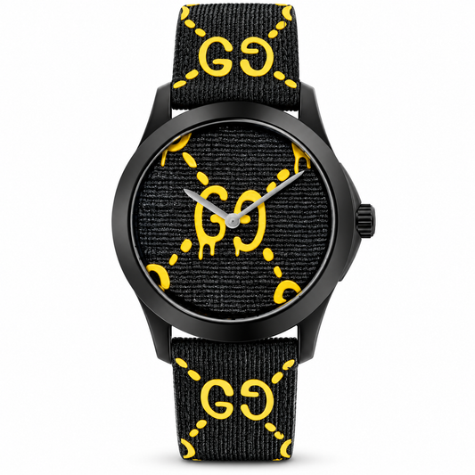 Gucci G Timeless Ghost Black Dial Black Leather Strap Watch For Men - YA1264019