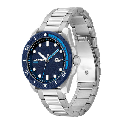 Lacoste Finn Mens Silver Stainless Steel Quartz Dark Blue Dial Silver Stainless Steel Bracelet Watch