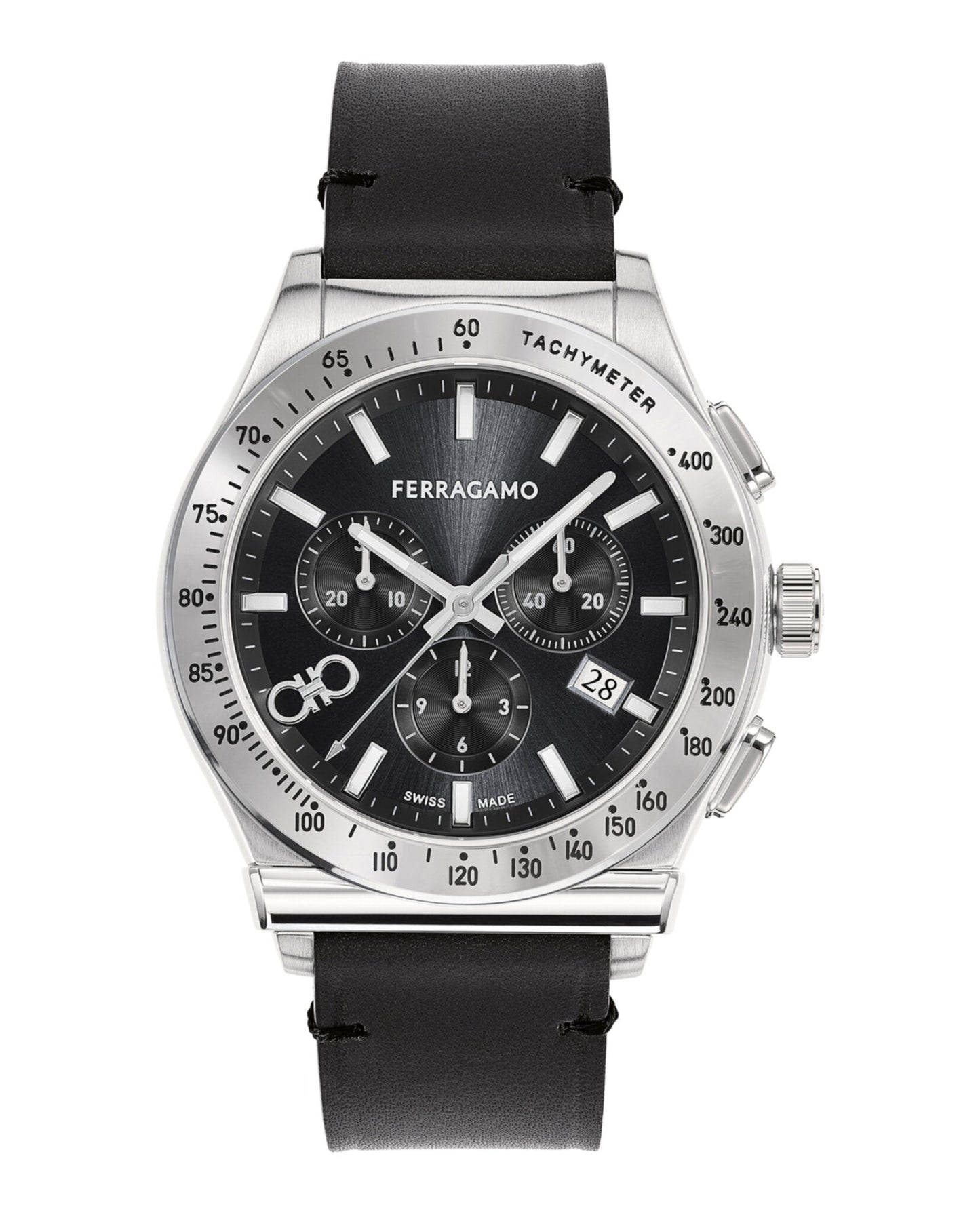 Salvatore Ferragamo 1927 Chrono Analog Black Dial Black Leather Strap Watch For Men Sfkz00123