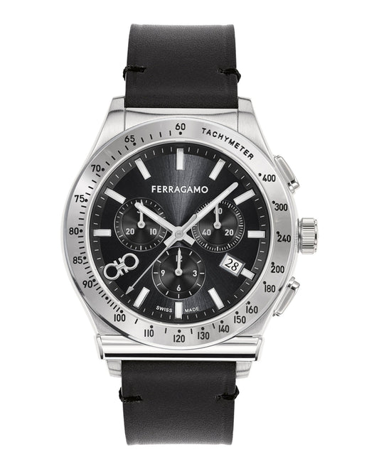 Salvatore Ferragamo 1927 Chrono Analog Black Dial Black Leather Strap Watch For Men Sfkz00123
