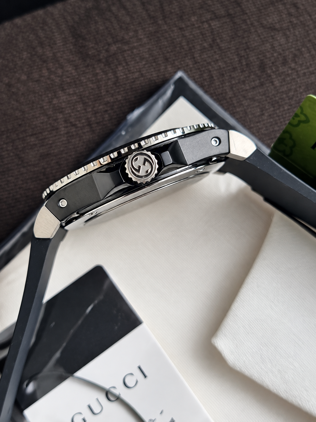 Gucci Dive Stainless Steel Black Rubber Strap Watch YA136204A