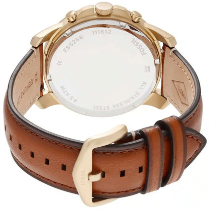 Fossil Grant Sport Brown Leather Strap Blue Dial Chronograph Quartz Watch for Gents - FS5268