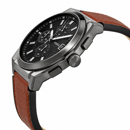 Fossil Everett Brown Leather Strap Grey Dial Chronograph Quartz Watch for Gents - FS5799