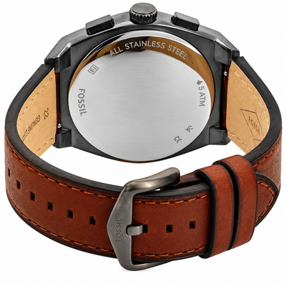 Fossil Everett Brown Leather Strap Grey Dial Chronograph Quartz Watch for Gents - FS5799