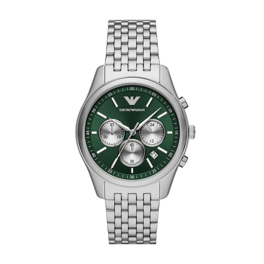 EMPORIO ARMANI Antonio Silver Stainless Steel Green Dial Chronograph Quartz Watch for Gents - A11581