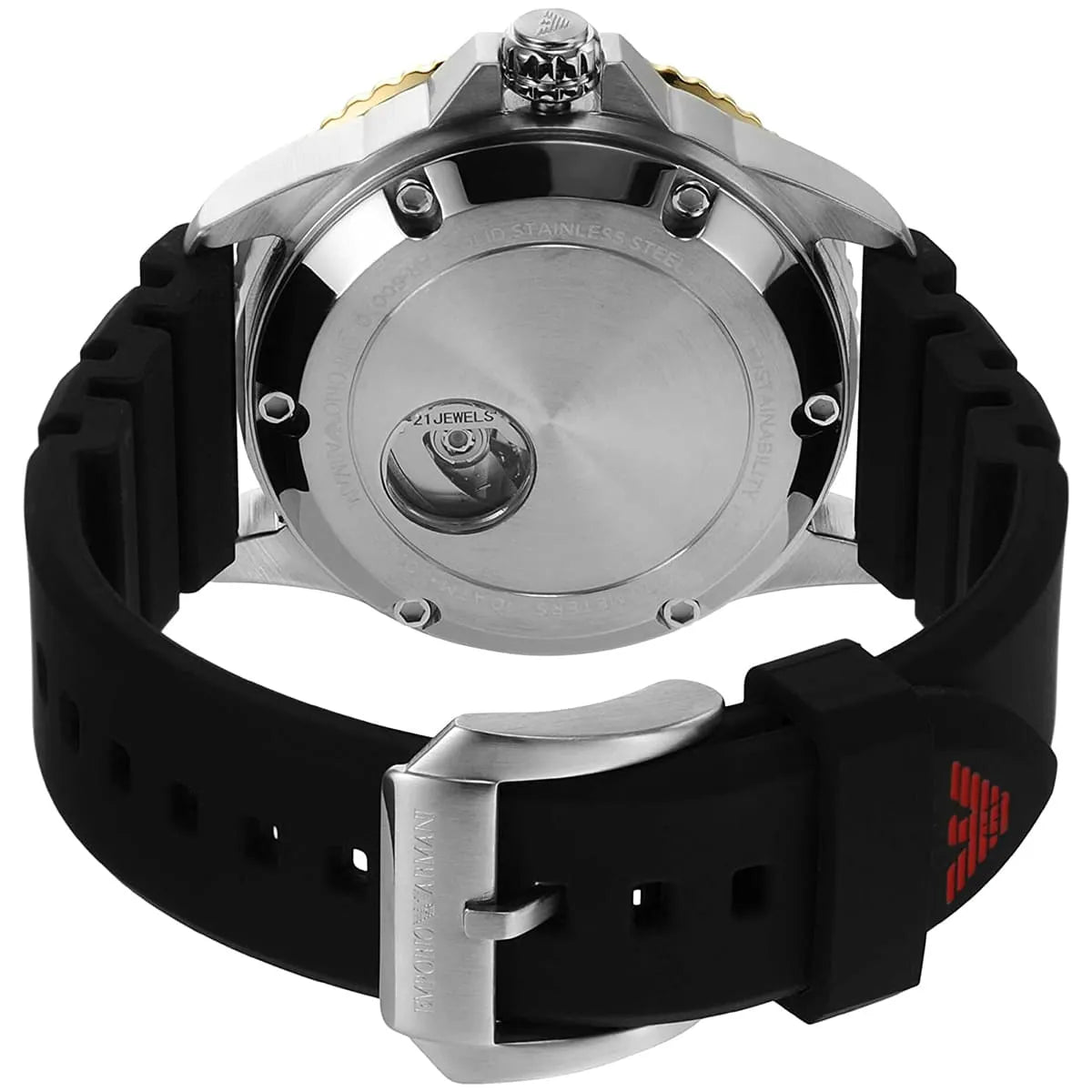 Emporio Armani Meccanico Black Silicone Strap Red Dial Automatic Watch for Gents - AR60070