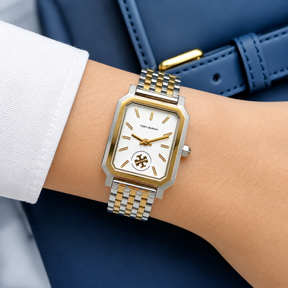 TORY BURCH ROBINSON WHITE DIAL TWO TONE STEEL STRAP WATCH FOR WOMEN - TBW1501