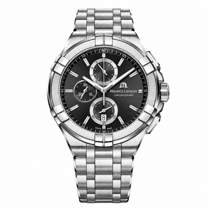 Maurice Lacroix Men’s Quartz Swiss Made Silver Stainless Steel Black Dial 44mm Watch AI1018-SS002-330-1