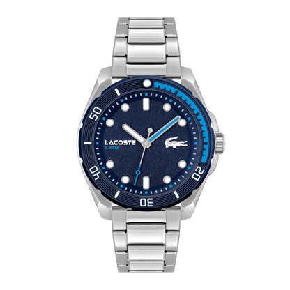 Lacoste Finn Mens Silver Stainless Steel Quartz Dark Blue Dial Silver Stainless Steel Bracelet Watch