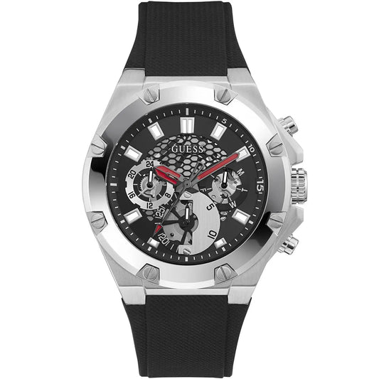 Guess Third Gear Black Silicone Strap Black Dial Chronograph Quartz Watch for Gents -GW0499G3