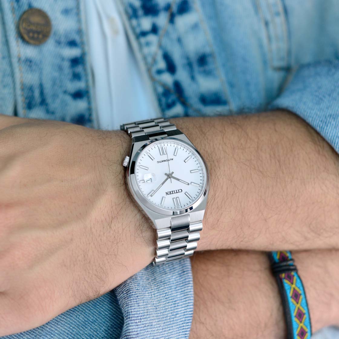 Citizen Tsuyosa Silver Stainless Steel White Dial Automatic Watch for Gents - NJ015081A