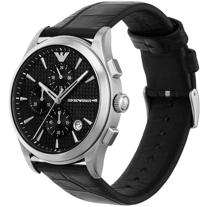 Emporio Armani Paolo Black Leather Strap Black Dial Chronograph Quartz Watch for Gents - AR11530