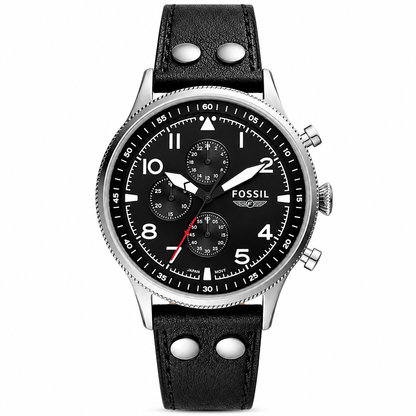 Fossil FS5806 Retro Pilot Chronograph Black Eco Leather Analog Men's Dress Watch
