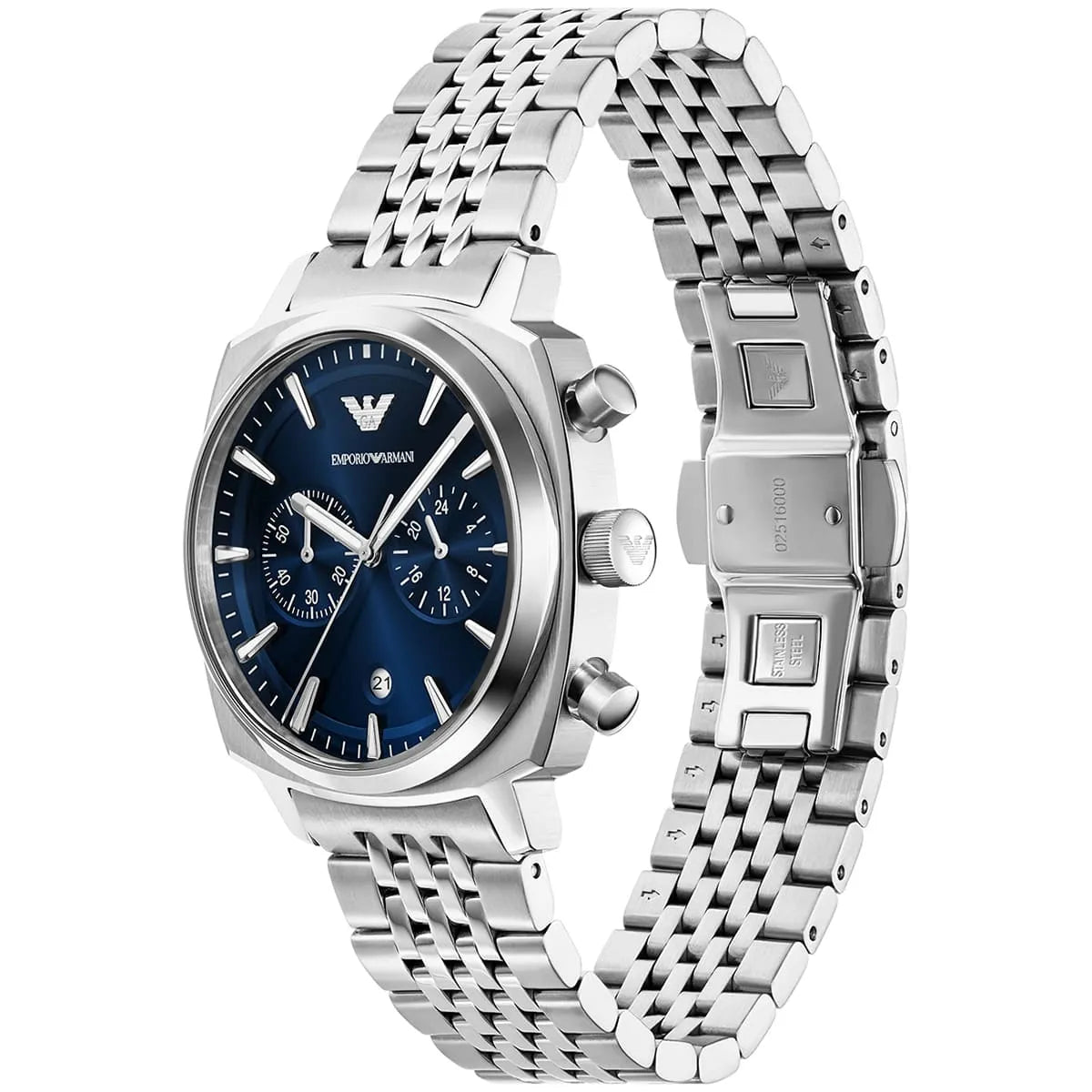 Emporio Armani Ruggero Silver Stainless Steel Navy Blue Dial Chronograph Quartz Watch for Gents - AR11688