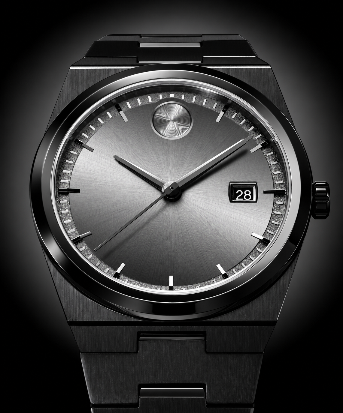 Movado Black Stainless Steel Grey Dial Quartz Watch for Gents - Movado 3601224