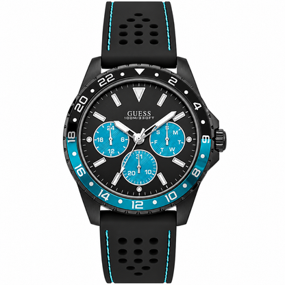 Guess Odyssey Black Silicone Strap Black Dial Quartz Watch for Gents - W1108G5