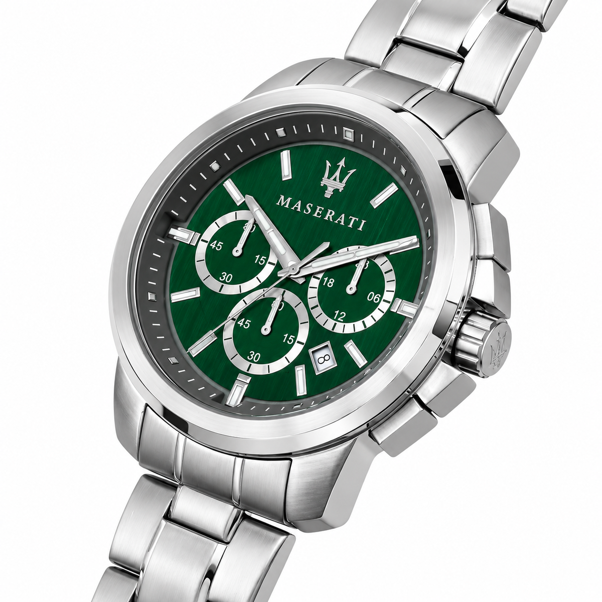 Maserati Successo Silver Stainless Steel Green Dial Quartz Watch for Gents - R8873621017 (PRE-OWNED)