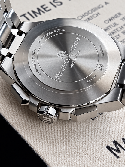 Maurice Lacroix Men’s Quartz Swiss Made Silver Stainless Steel Black Dial 44mm Watch AI1018-SS002-330-1