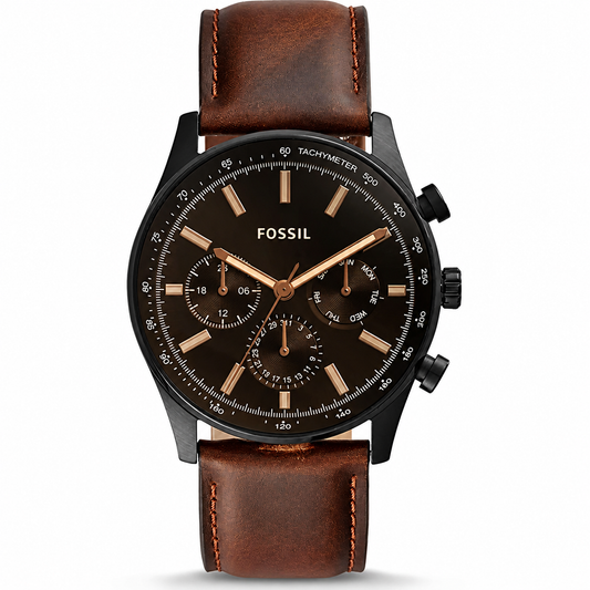 Fossil Men’s Chronograph Quartz Brown Leather Strap Black Dial 44mm Watch BQ2457 (Without Tag)