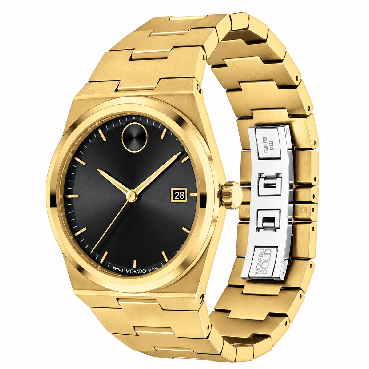 Movado Gold Stainless Steel Black Dial Quartz Watch for Gents - Movado 3601223
