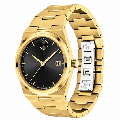 Movado Gold Stainless Steel Black Dial Quartz Watch for Gents - Movado 3601223