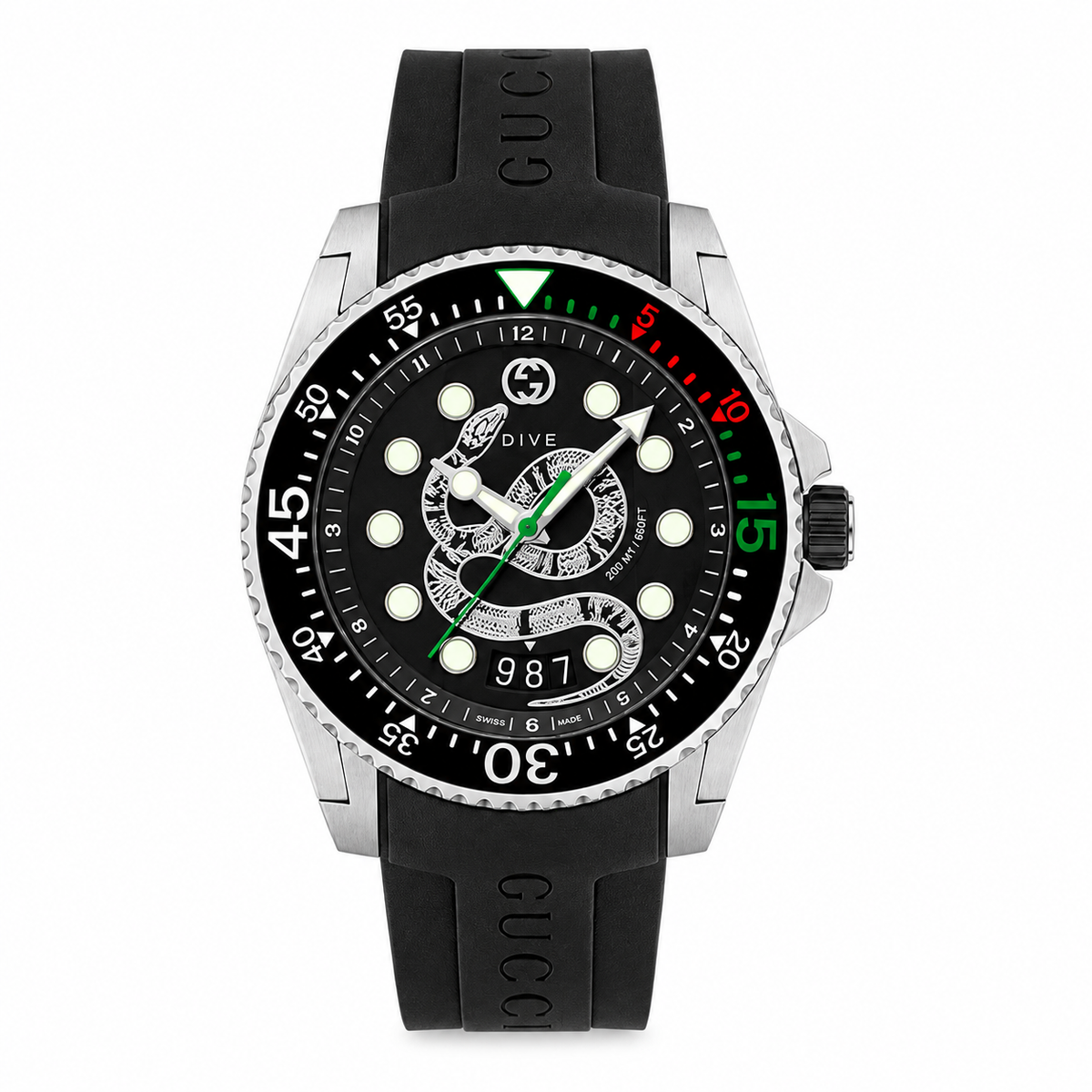 Gucci Dive 45mm Stainless Steel Case with Black Rubber Strap Men's Wristwatch (YA136217)