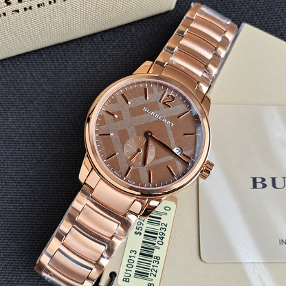 Burberry The Classic Rose gold Stainless Steel Rose Gold Dial Quartz Watch for Gents - BU10013