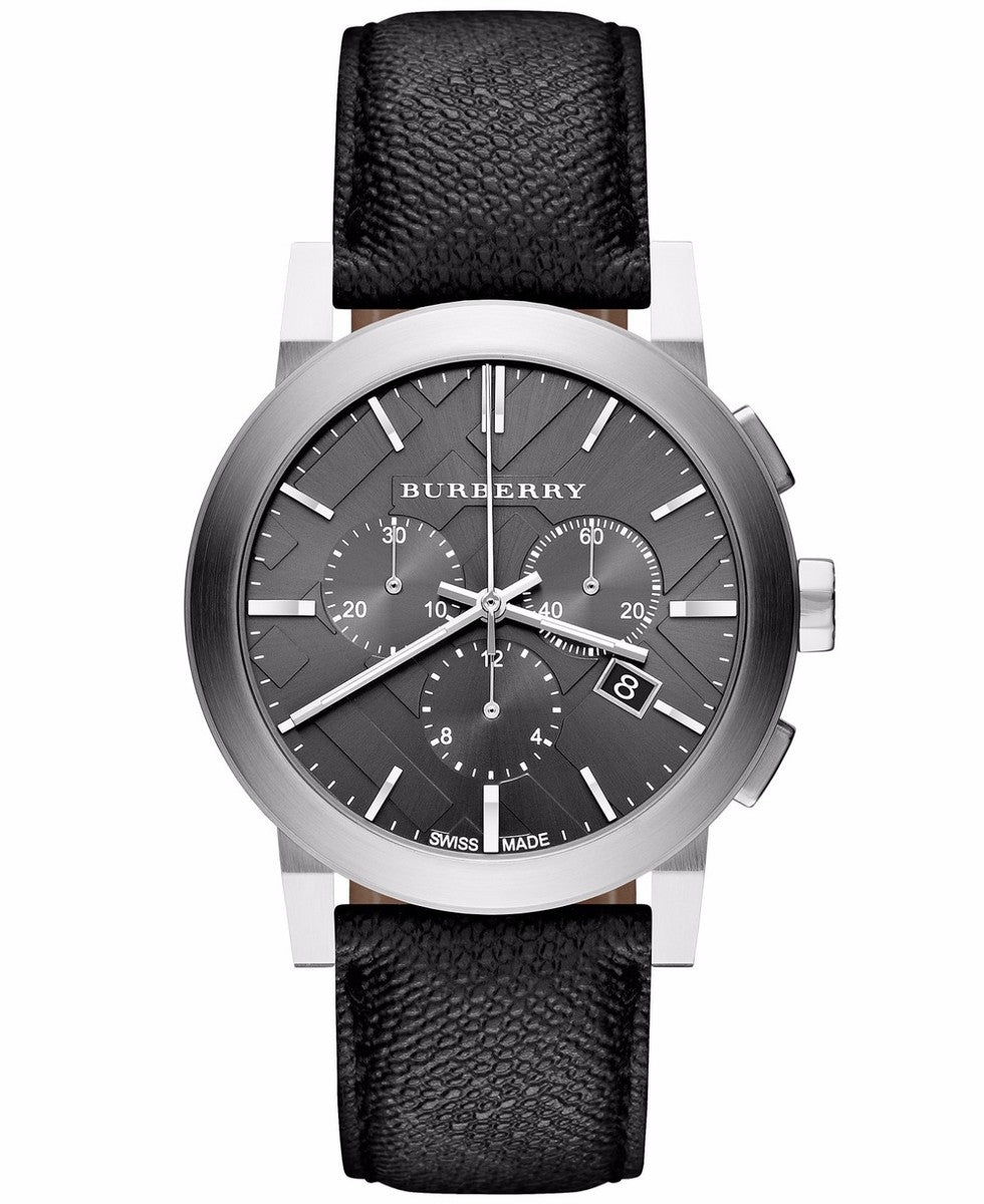 Burberry Black Leather Strap Grey Dial Chronograph Quartz Watch for Gents - BU9362