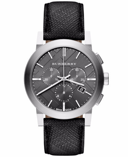 Burberry Black Leather Strap Grey Dial Chronograph Quartz Watch for Gents - BU9362