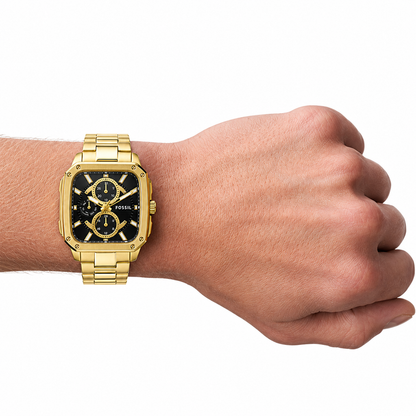 Fossil Multifunction Gold Stainless Steel Black Dial Quartz Watch for Gents - BQ2656