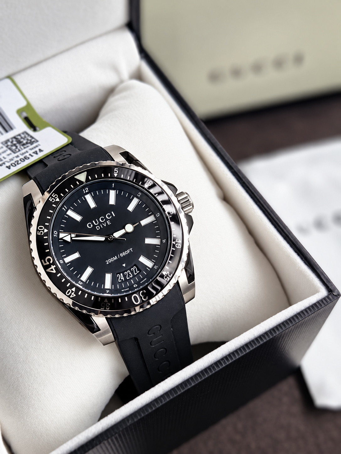 Gucci Dive Stainless Steel Black Rubber Strap Watch YA136204A